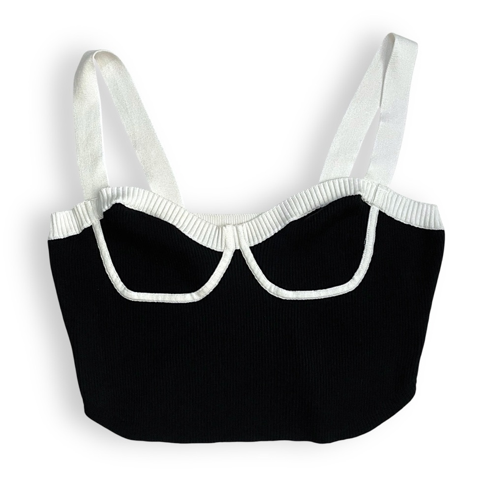 Almost Famous Corset Contrast Cami Crop Top Women 1X Knit  Sweetheart Neck